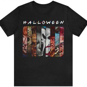 Horror Movies Characters Mashup Shirt Scary Movie Friends Face Graphic T-Shirt 9
